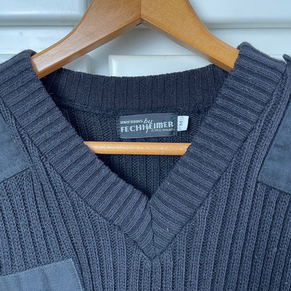 Fechheimer Sweater Mens Sz M Black Wool Blend Military Elbow Patches Ribbed Vtg - Picture 3 of 13
